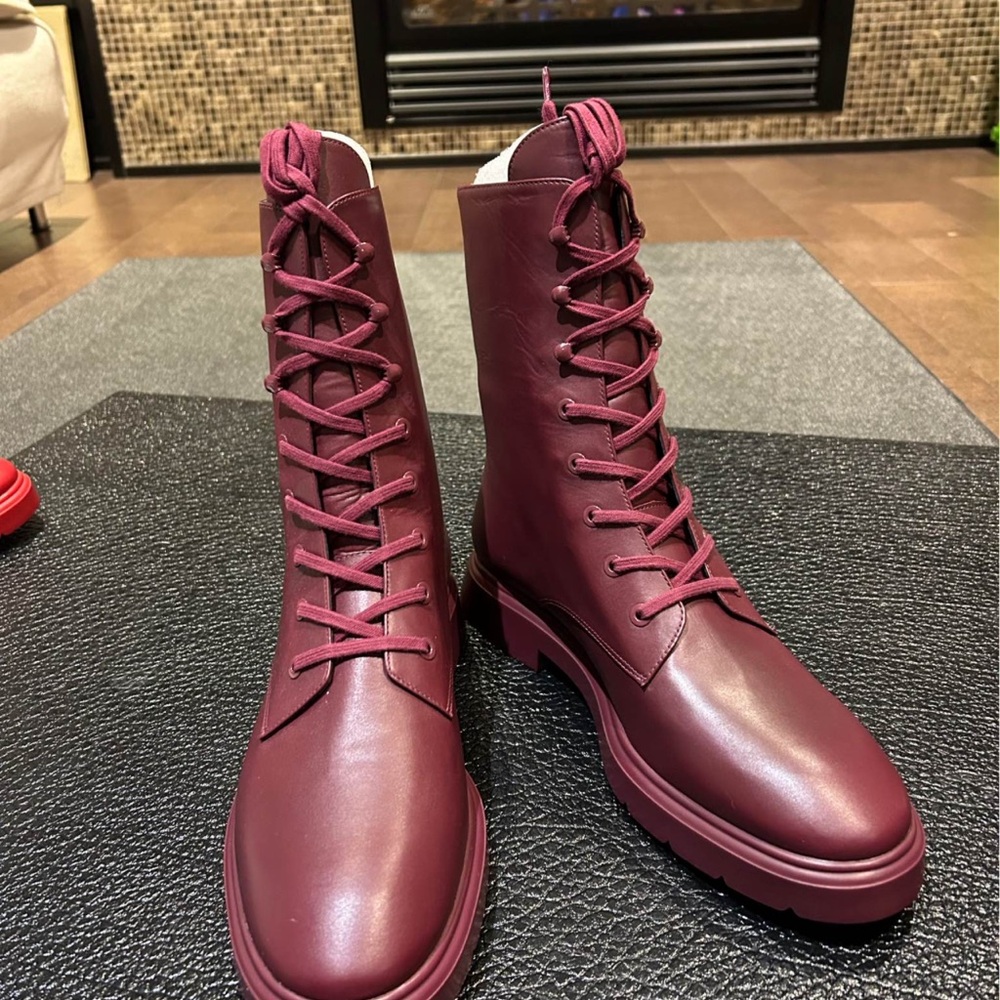 Stuart Weitzman Burgundy Combat Boots